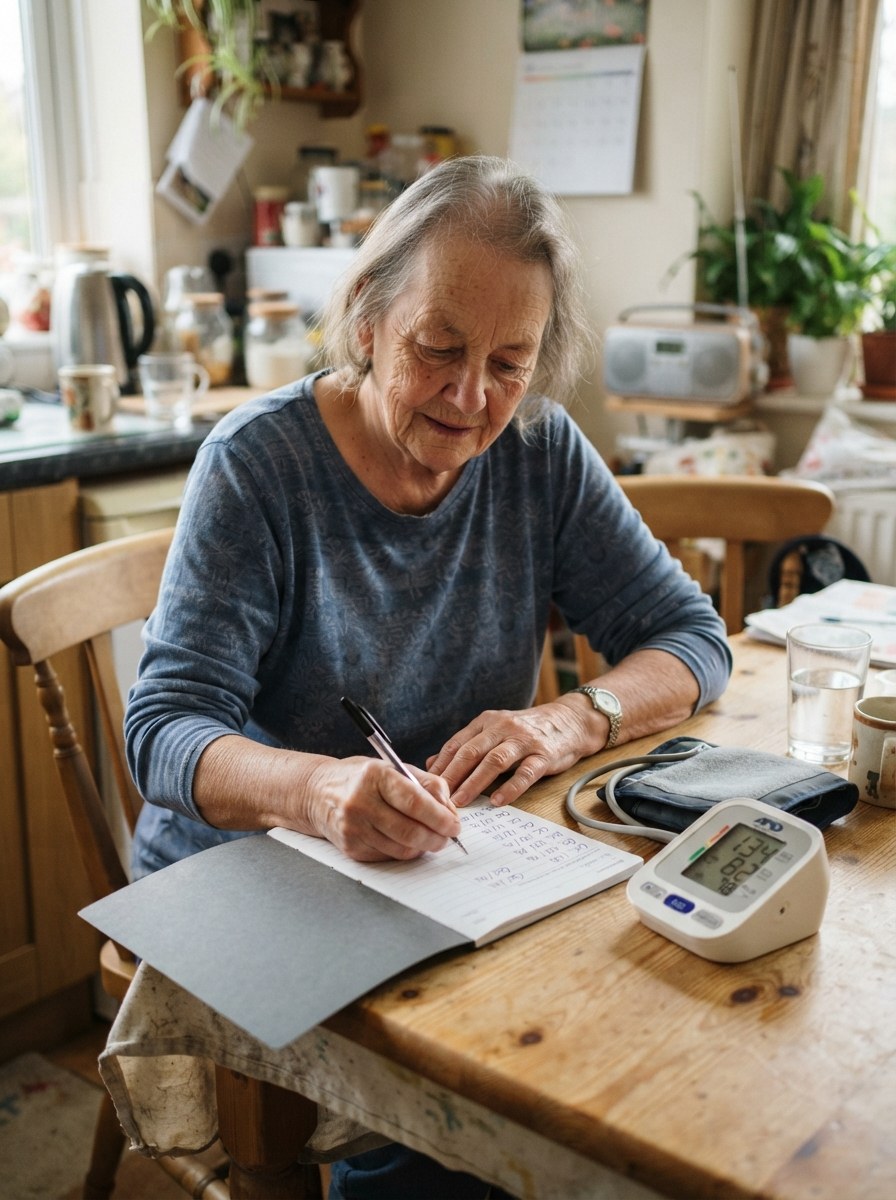 Blood pressure log and home cuff
